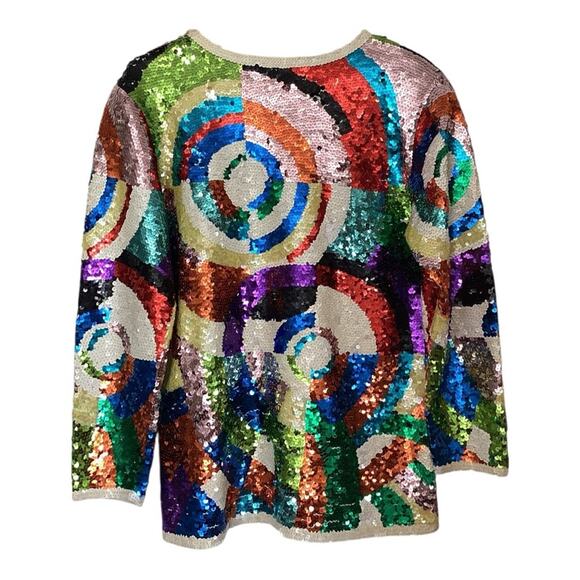 VTG 90s Adrianne Vitadini Sequins Multi Color Retro Rainbow Maxamalist Shirt M - Picture 1 of 6